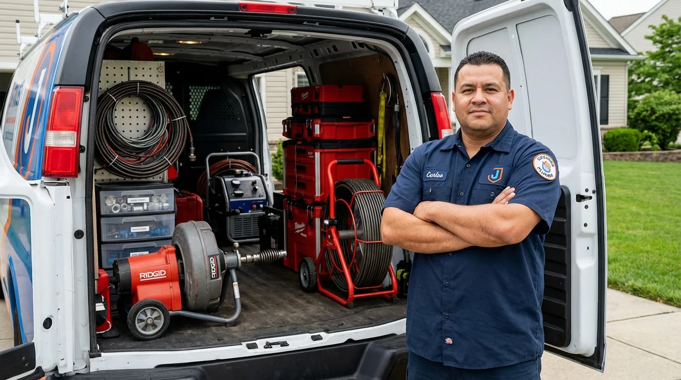 Professional drain cleaning equipment and Johns Plumbing LLC plumber in Hampton