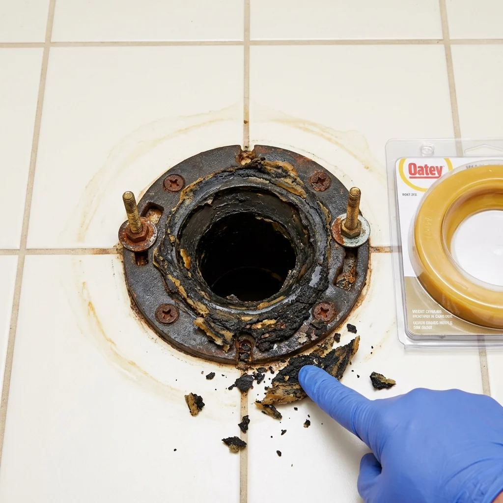 Failed wax ring showing water seepage at the base of a toilet in a Hampton, IA home